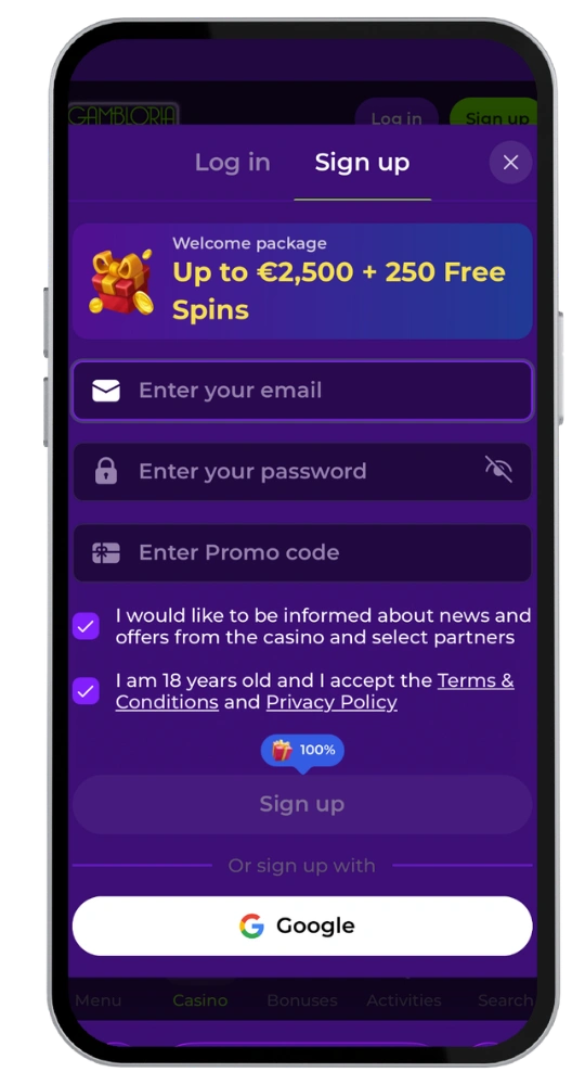 Gambloria casino Anmeldung